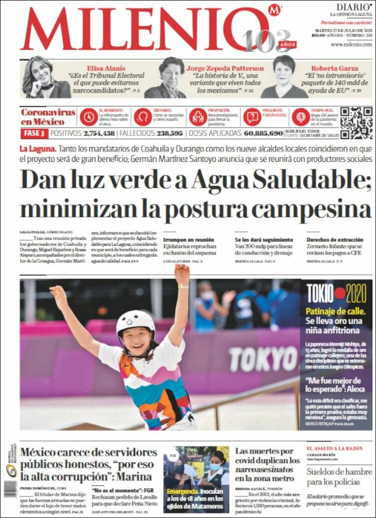 Portada de Milenio - Laguna (México)