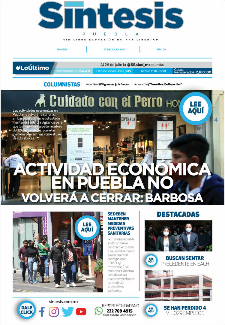 Portada de Síntesis - Puebla (México)