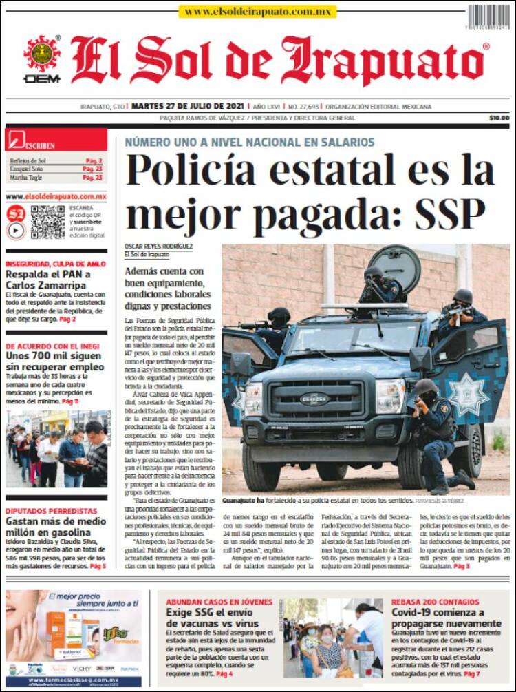 Portada de El Sol de Irapuato (México)