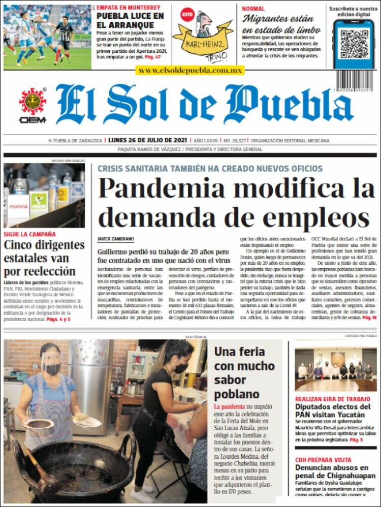 Portada de El Sol de Puebla (México)