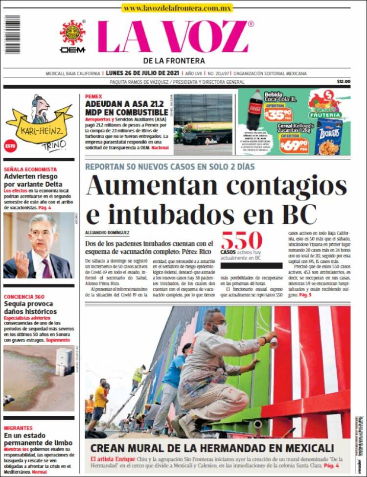 Portada de La Voz de la Frontera (México)