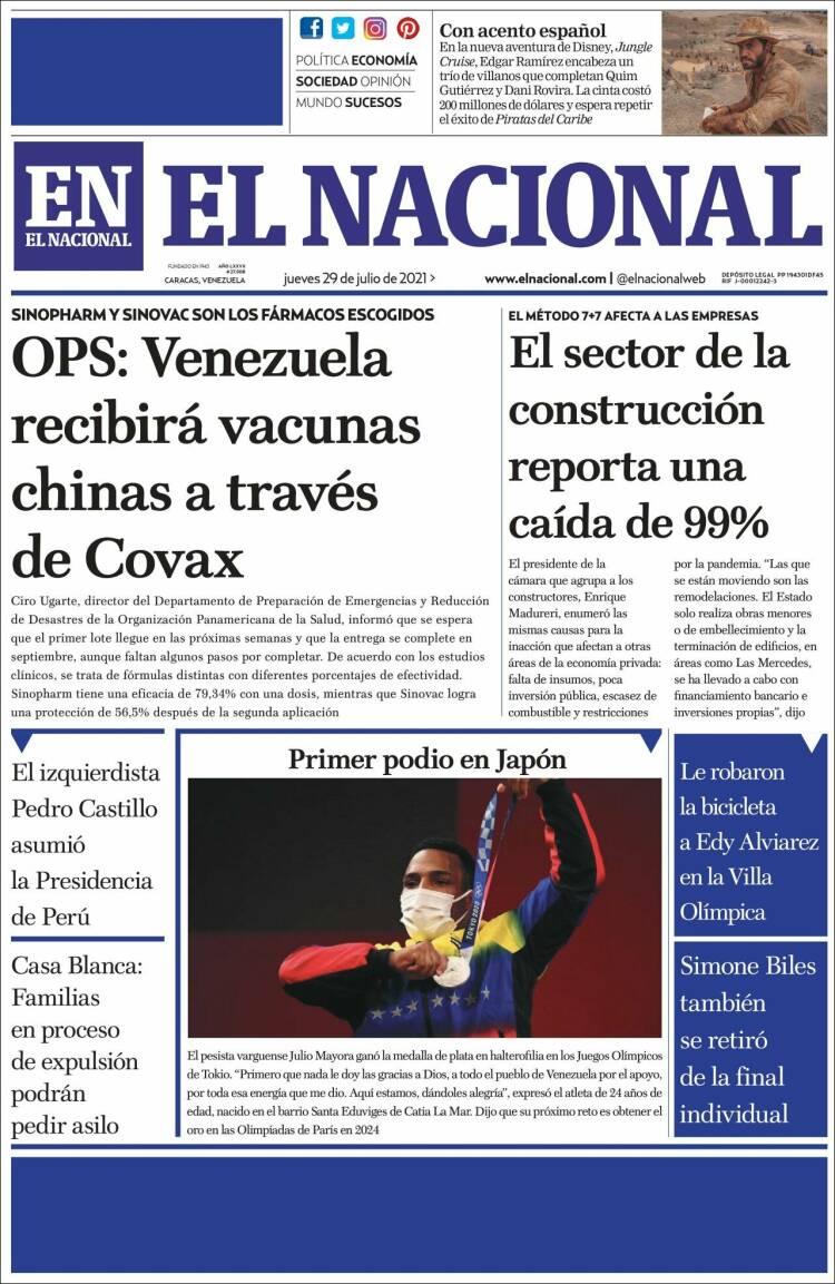 Portada de El Nacional (Venezuela)