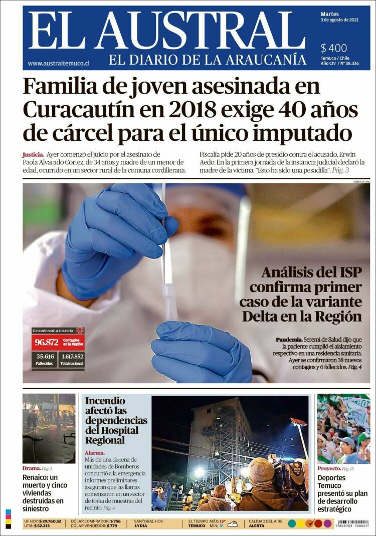 Portada de El Austral de Temuco (Chile)