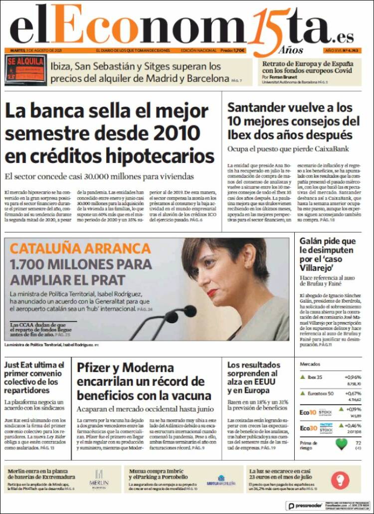 Portada de El Economista (España)