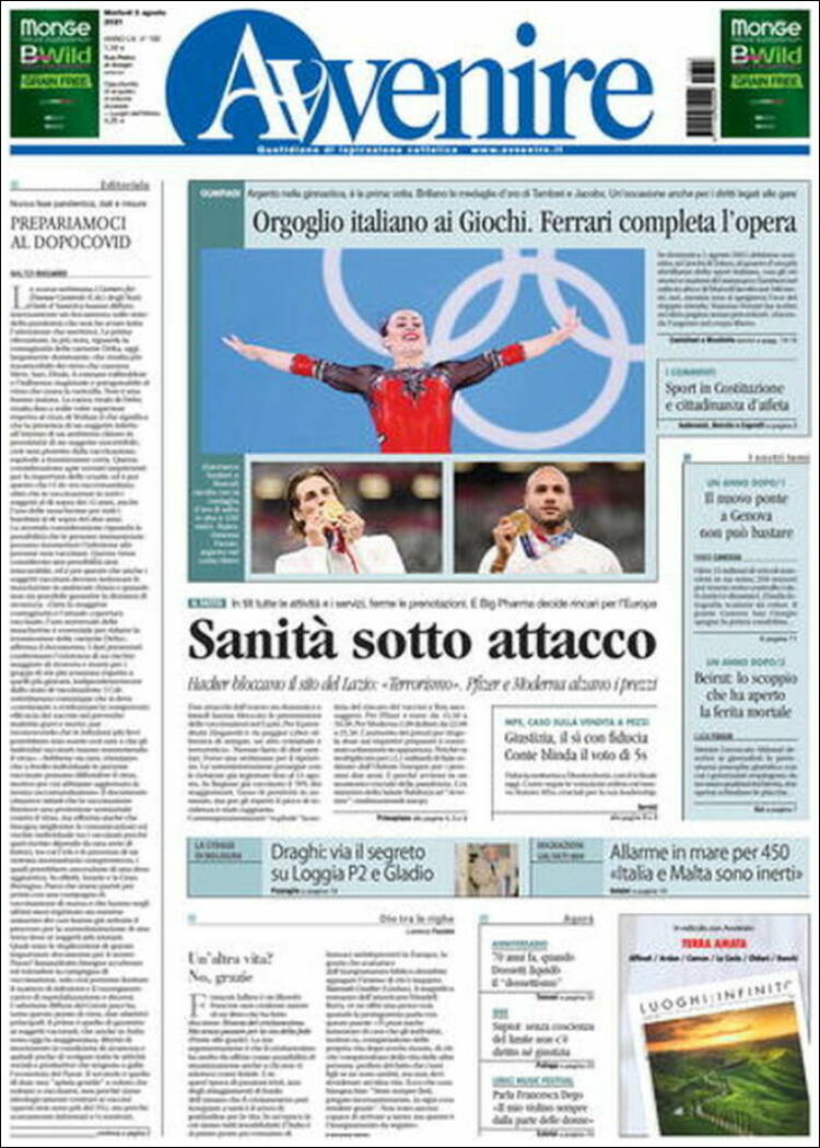Portada de Avvenire (Italia)