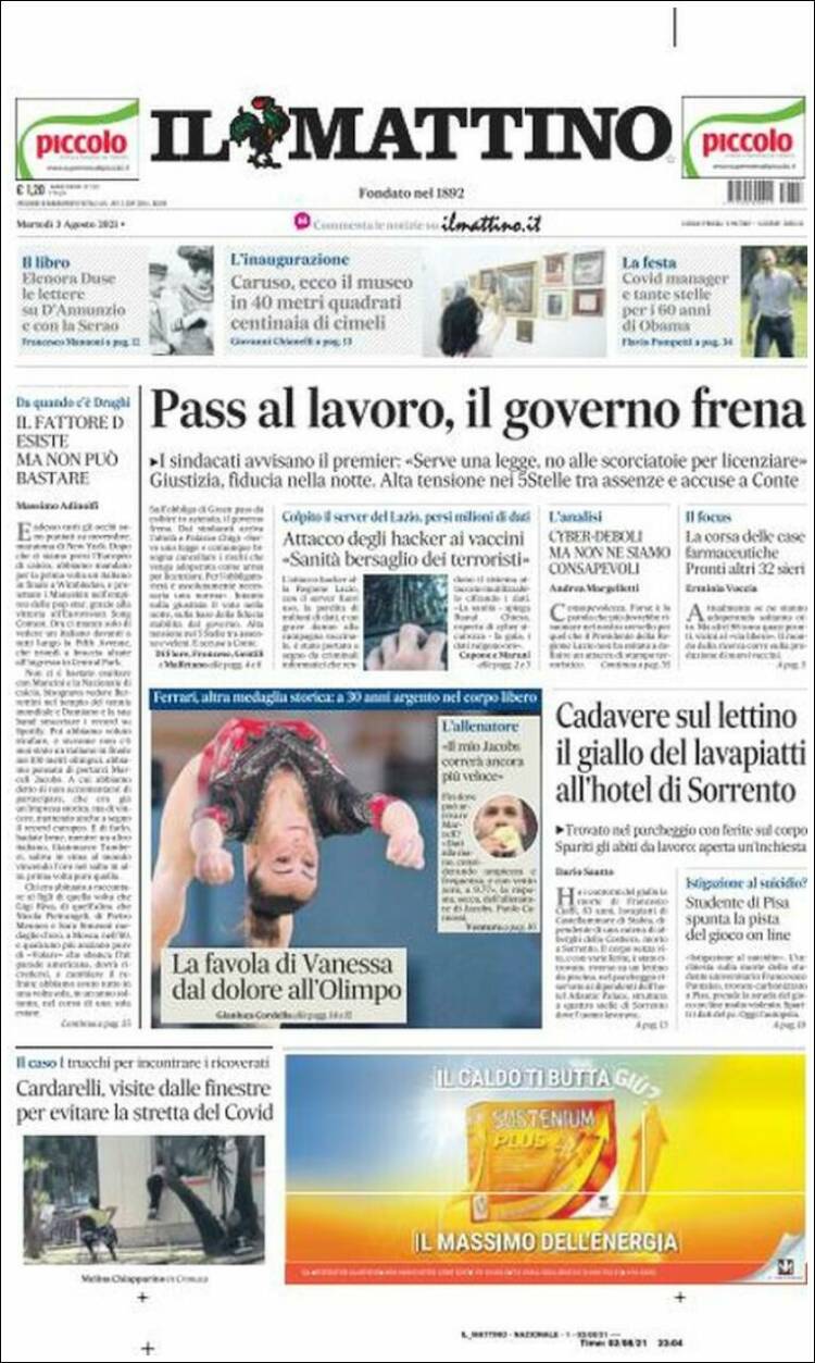 Portada de Il Mattino (Italia)