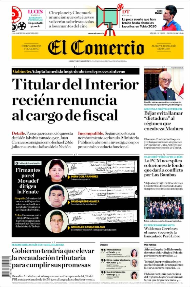 Portada de El Comercio (Perú)