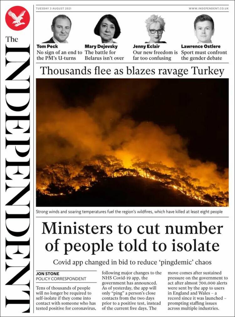 Portada de The Independent (Reino Unido)