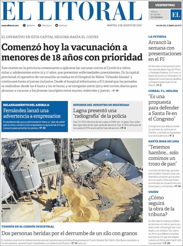 Portada de Diario El Litoral (Argentine)