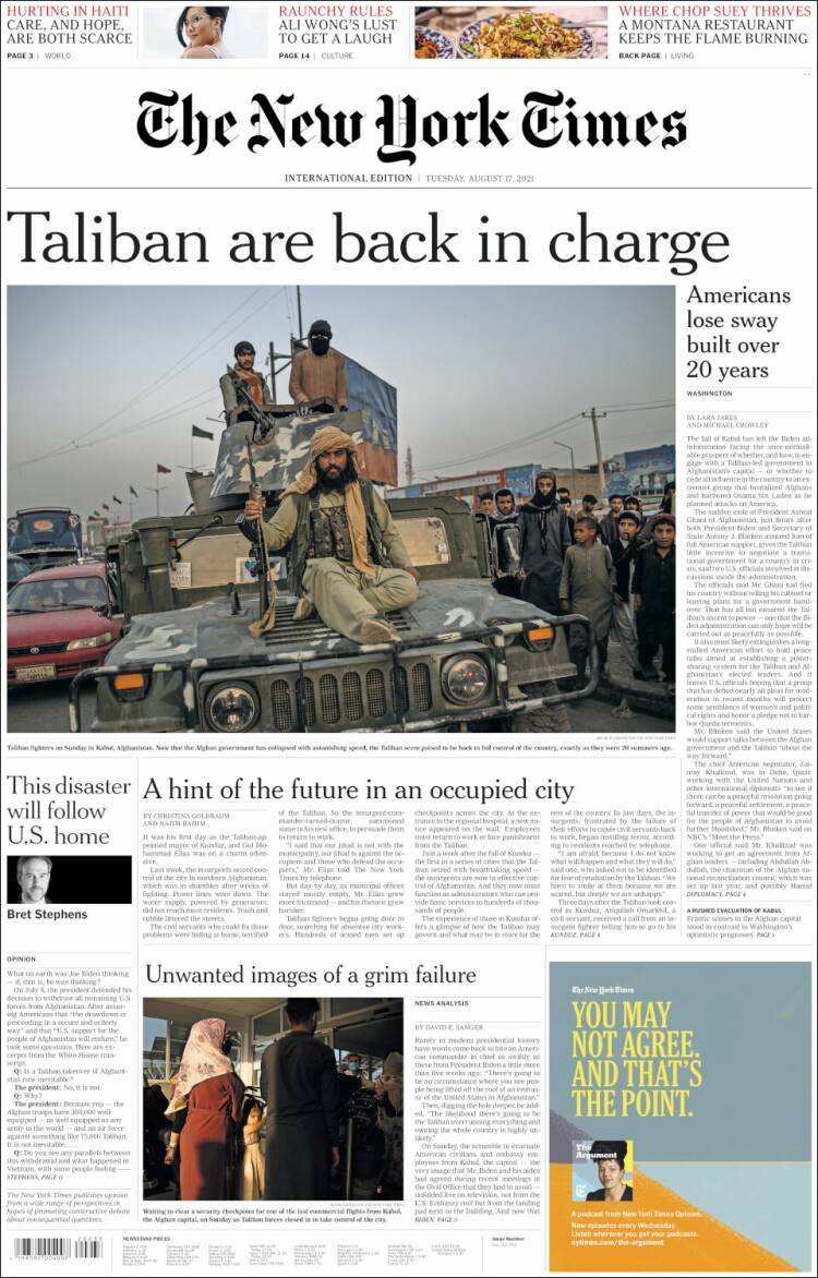 Portada de International New York Times (Europa)