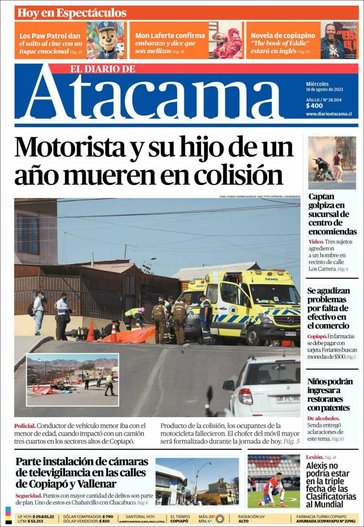 Portada de Diario de Atacama (Chile)