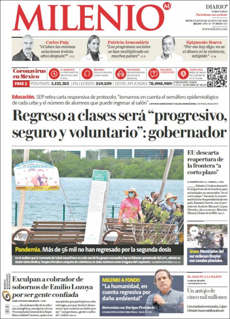 Portada de Milenio - Tamaulipas (México)