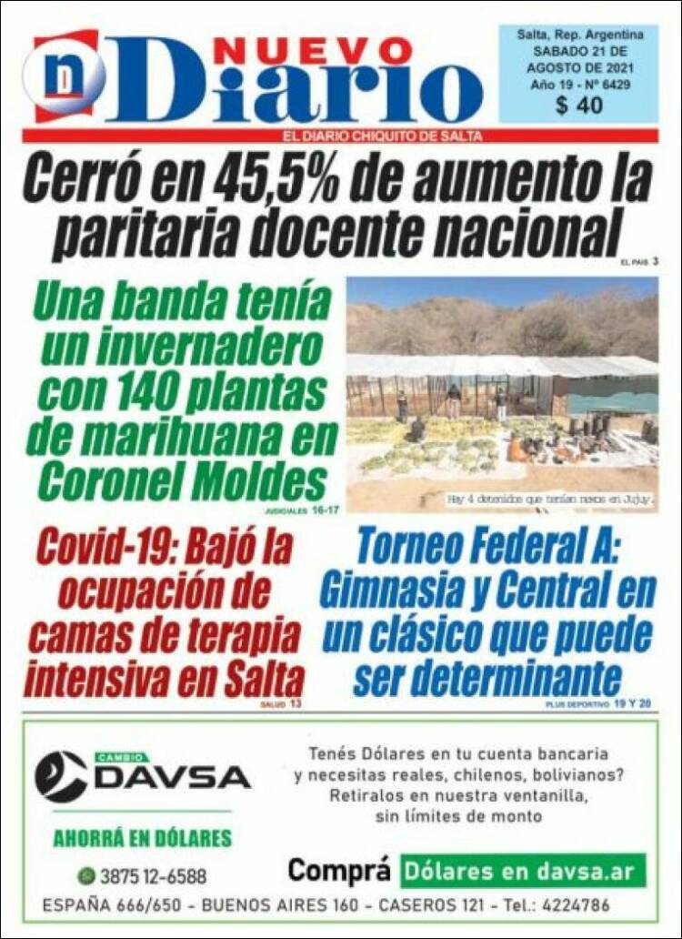 Portada de Nuevo Diario de Salta (Argentina)