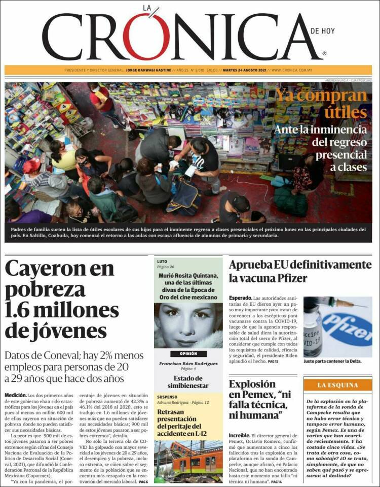 Portada de La Crónica de Hoy (Mexico)