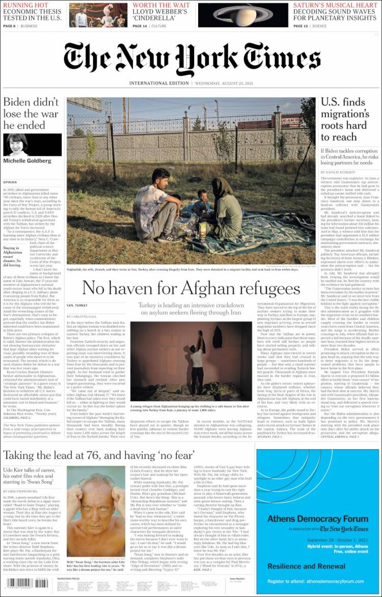 Portada de International New York Times (Europa)