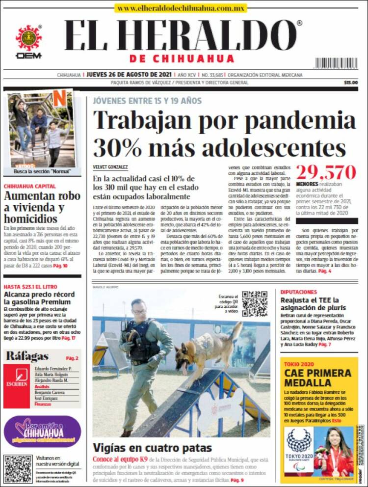 Portada de El Heraldo de Chihuahua (México)