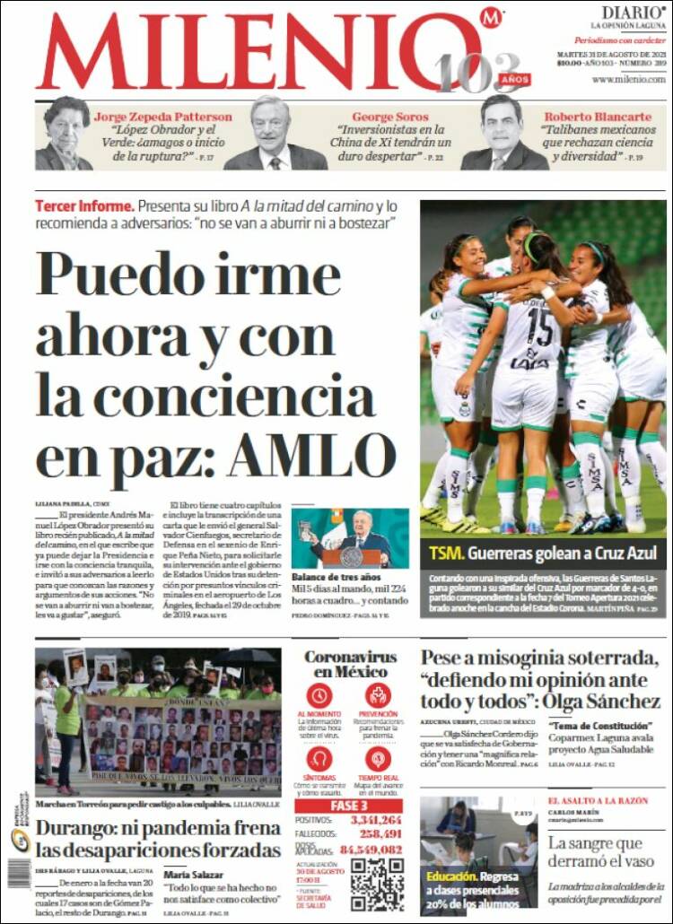 Portada de Milenio - Laguna (México)