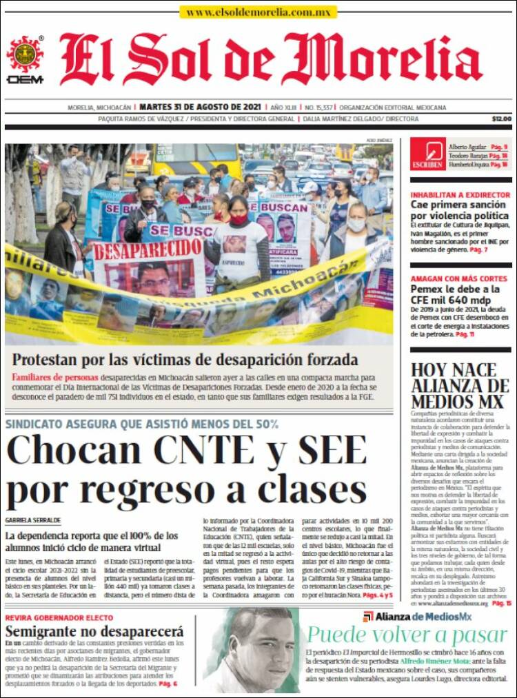 Portada de El Sol de Morelia (México)