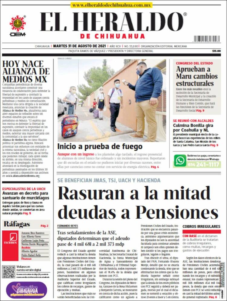 Portada de El Heraldo de Chihuahua (México)