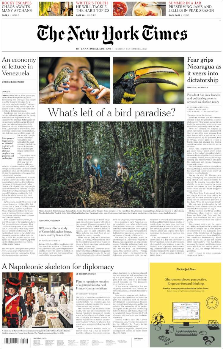 Portada de International New York Times (Europa)