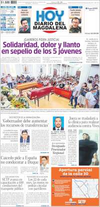 Portada de Hoy Diario del Magdalena (Colombie)
