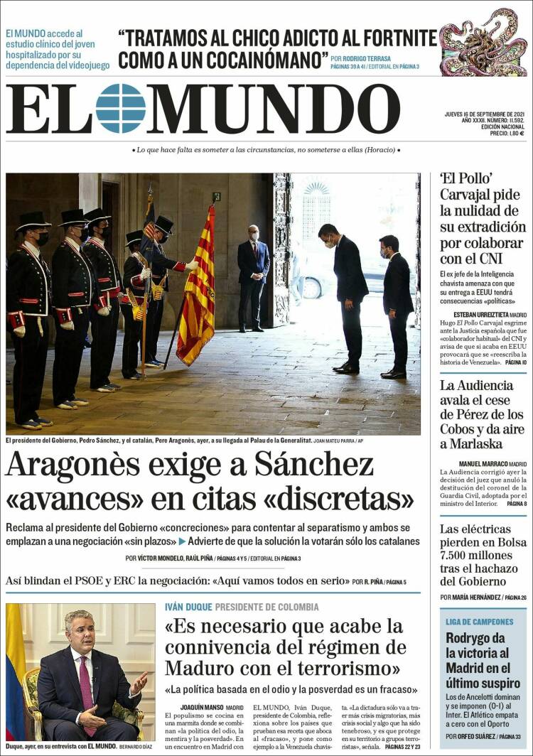 Portada de El Mundo (Espagne)