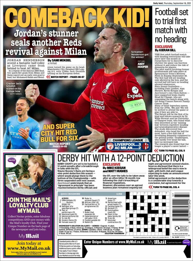 Portada de Daily Mail Sport (Royaume-Uni)