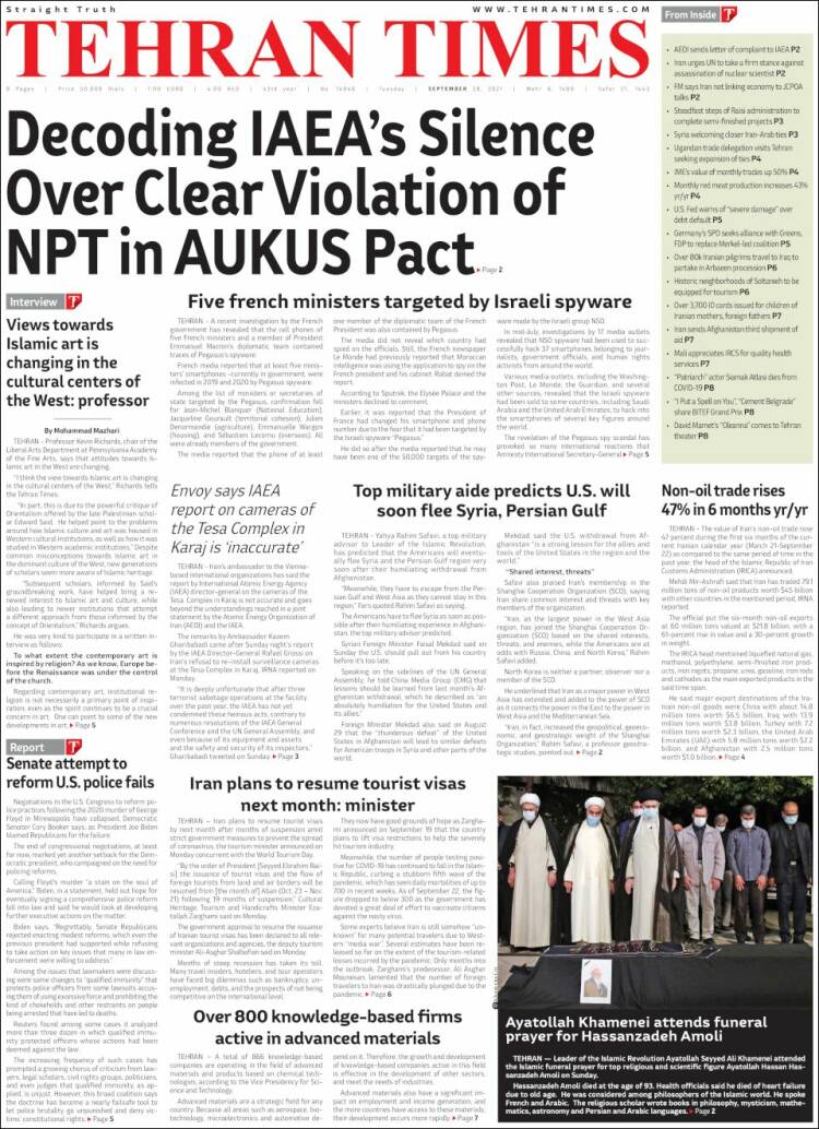 Portada de TehranTimes (Iran)