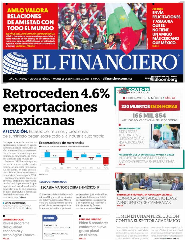 Portada de El Financiero (Mexique)