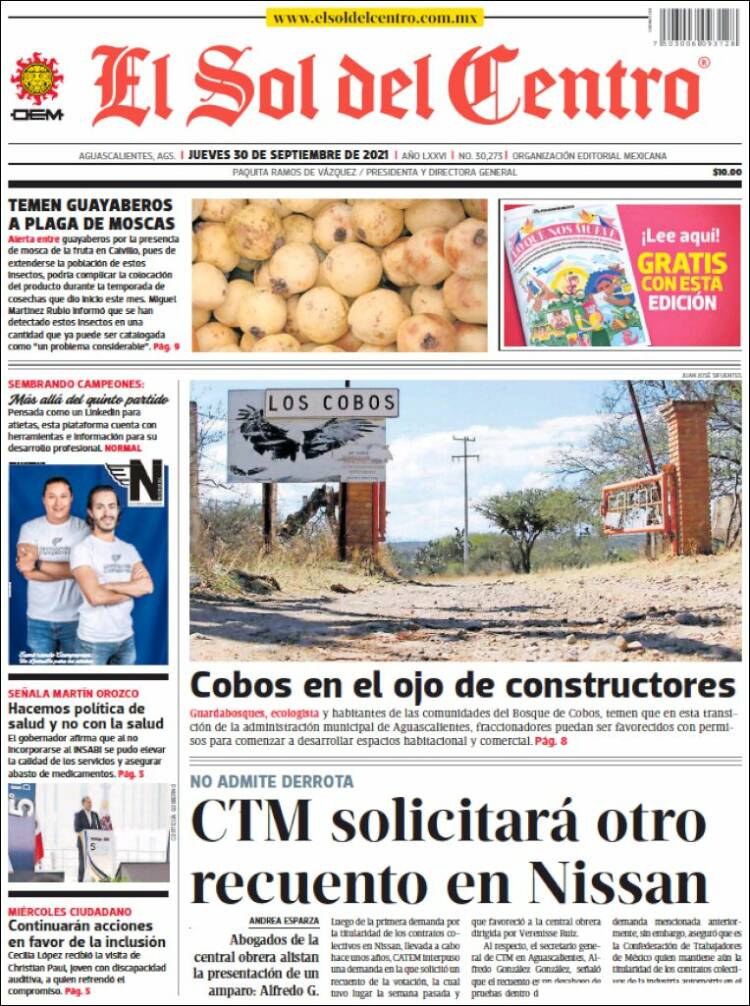 Portada de El Sol del Centro (México)