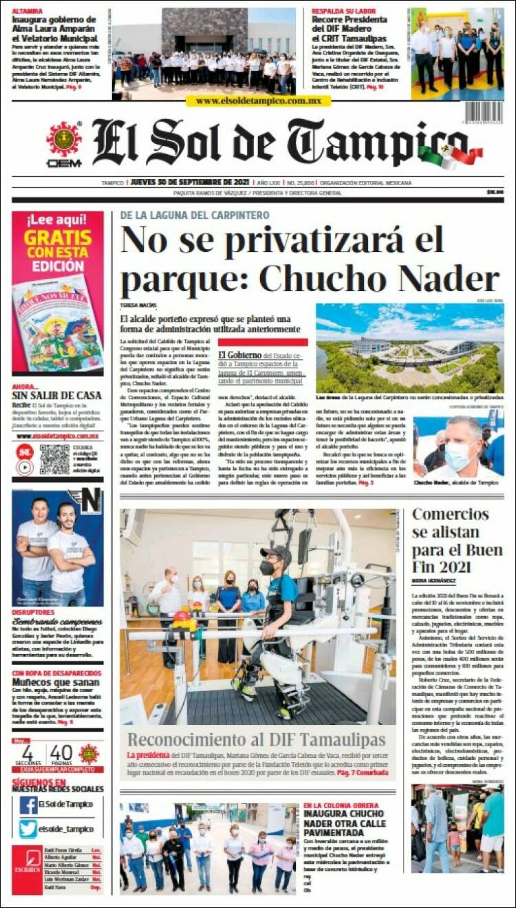 Portada de El Sol de Tampico (México)