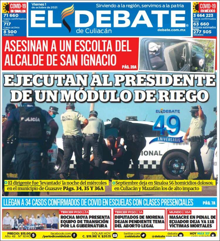 Portada de El Debate de Culiacán (México)