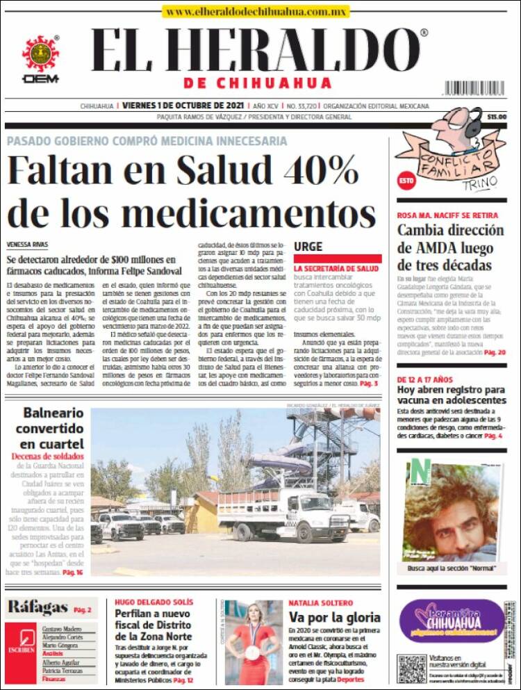 Portada de El Heraldo de Chihuahua (México)