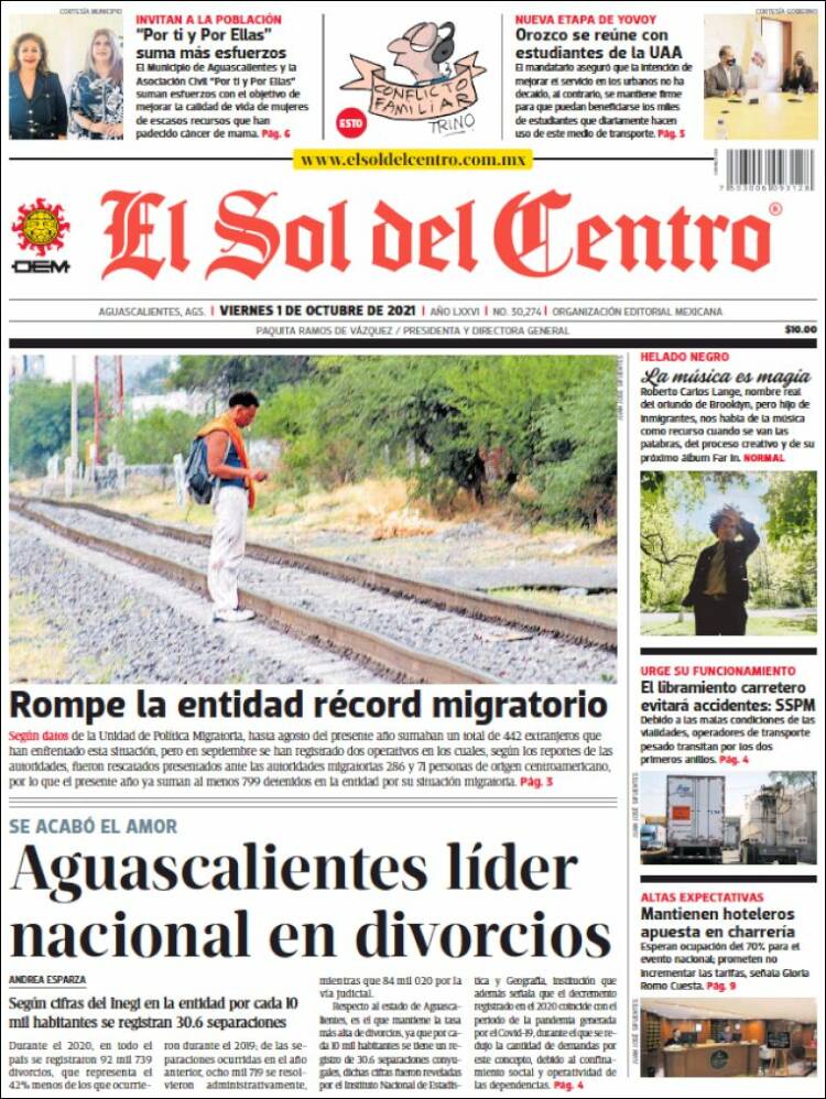 Portada de El Sol del Centro (México)
