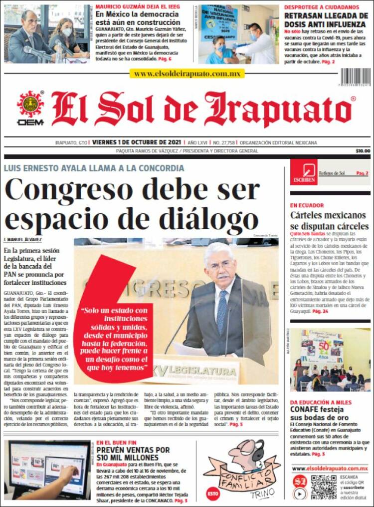 Portada de El Sol de Irapuato (México)