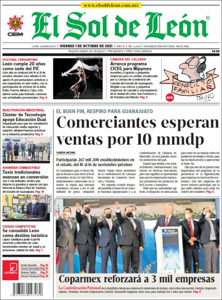 Portada de El Sol de León (México)