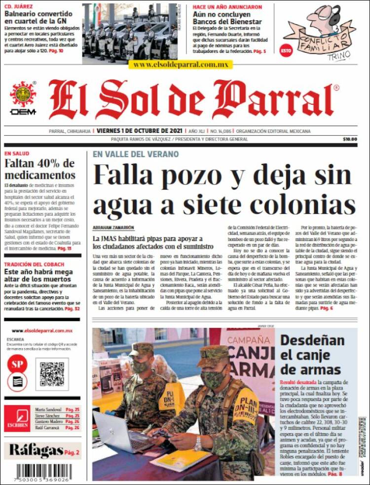 Portada de El Sol de Parral (México)