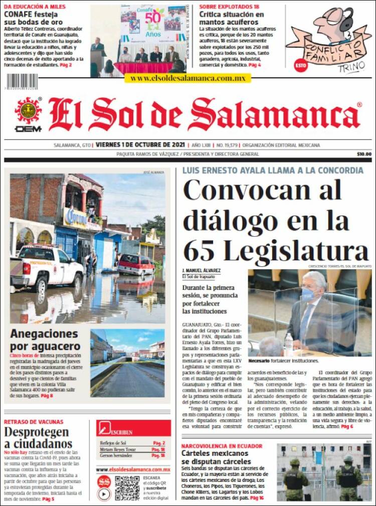 Portada de El Sol de Salamanca (México)