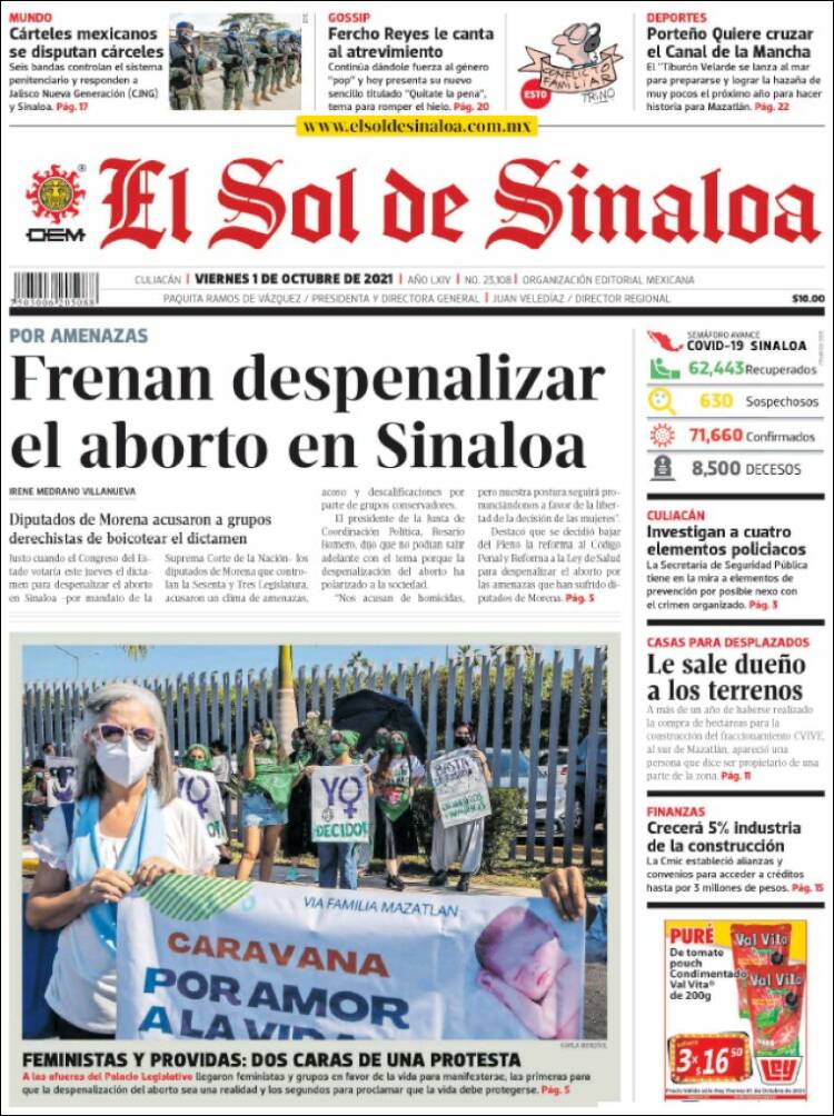 Portada de El Sol de Sinaloa (México)