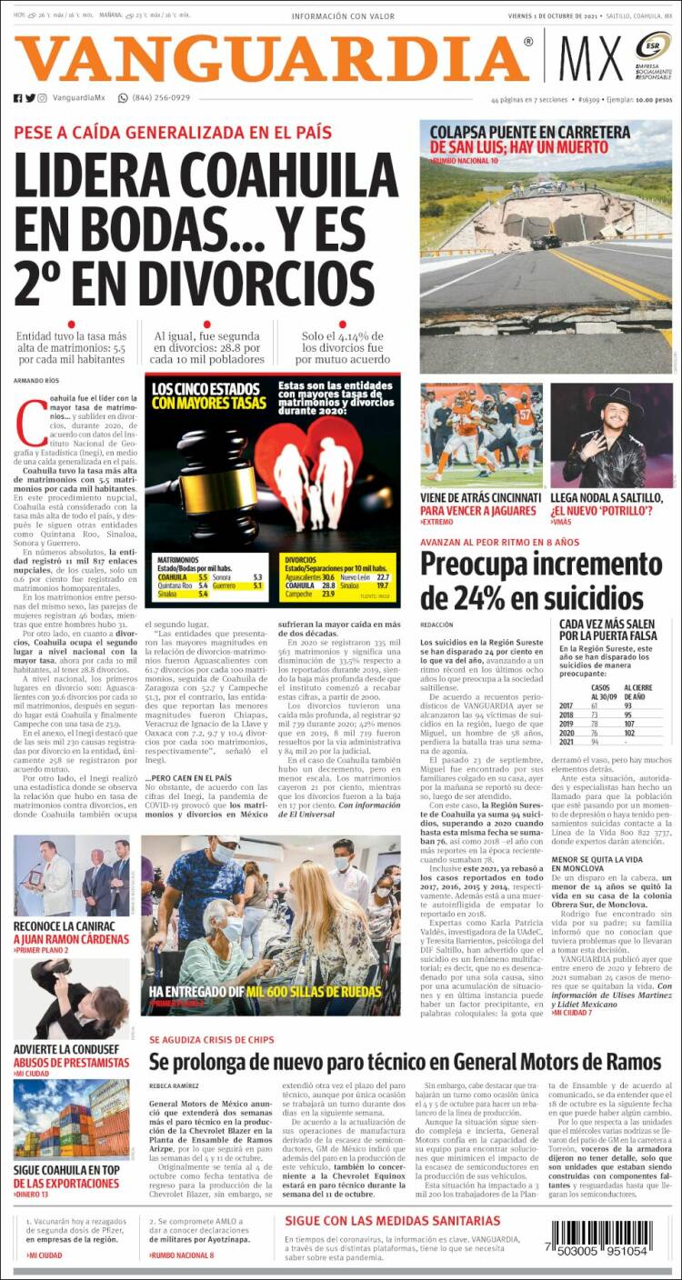 Portada de Vanguardia (México)