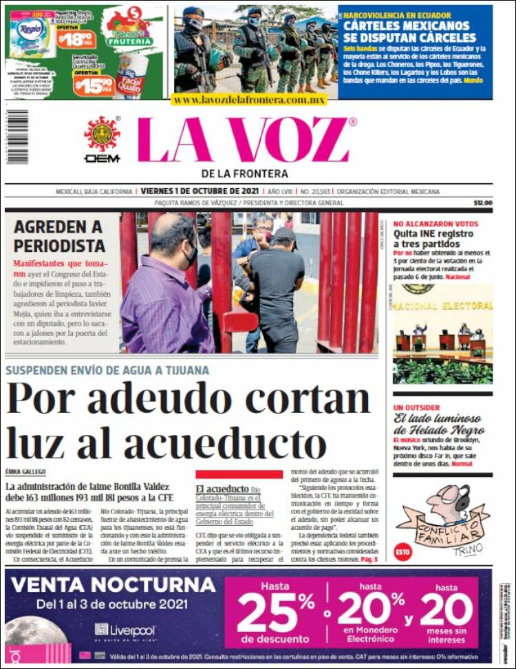 Portada de La Voz de la Frontera (México)