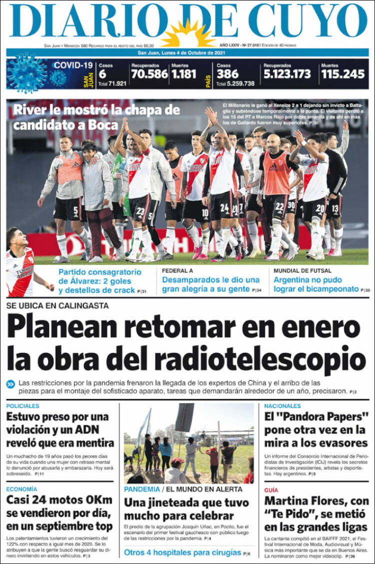 Portada de Diario de Cuyo (Argentina)