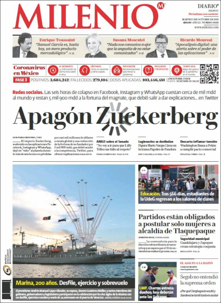 Portada de Milenio - Jalisco (México)