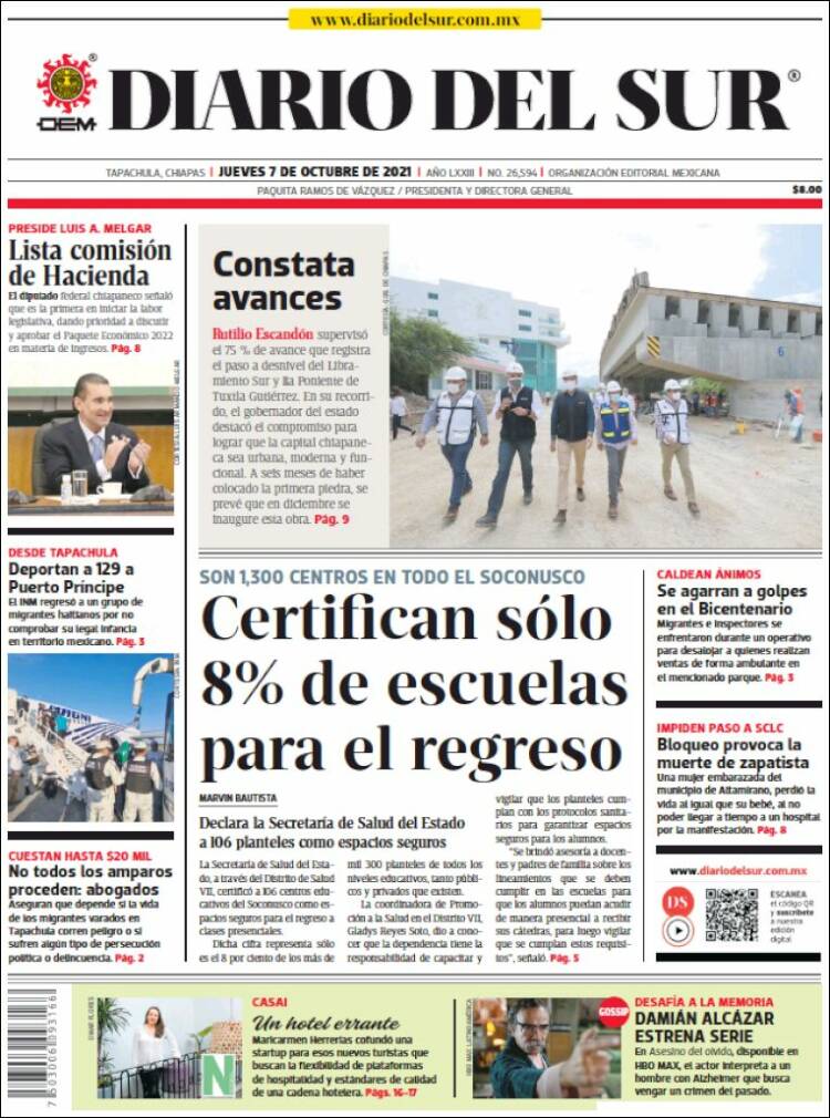 Portada de El Diario del Sur (México)