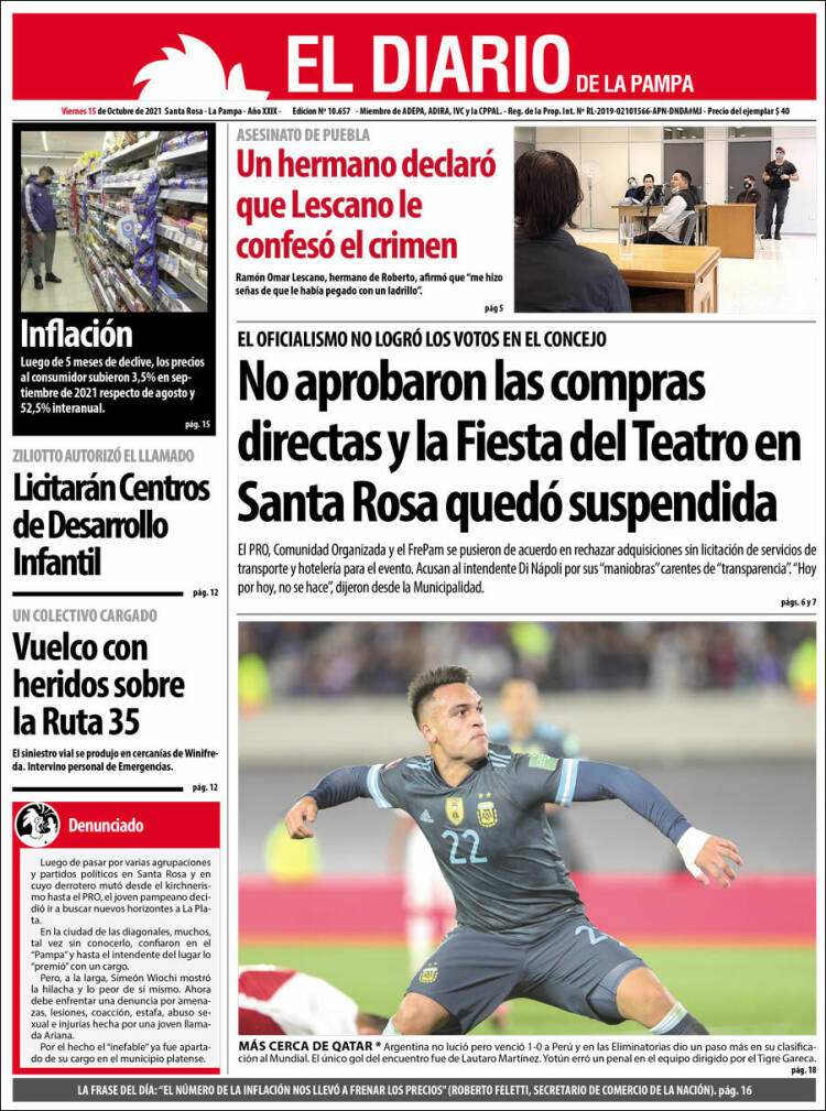 Portada de Diario de La Pampa (Argentina)
