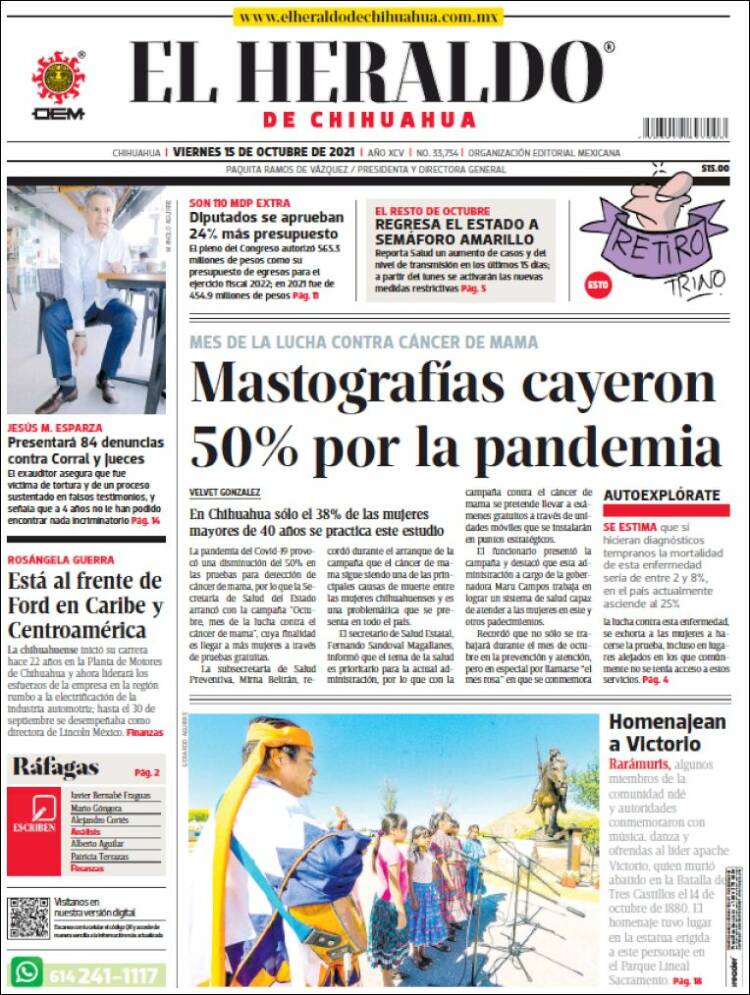 Portada de El Heraldo de Chihuahua (México)