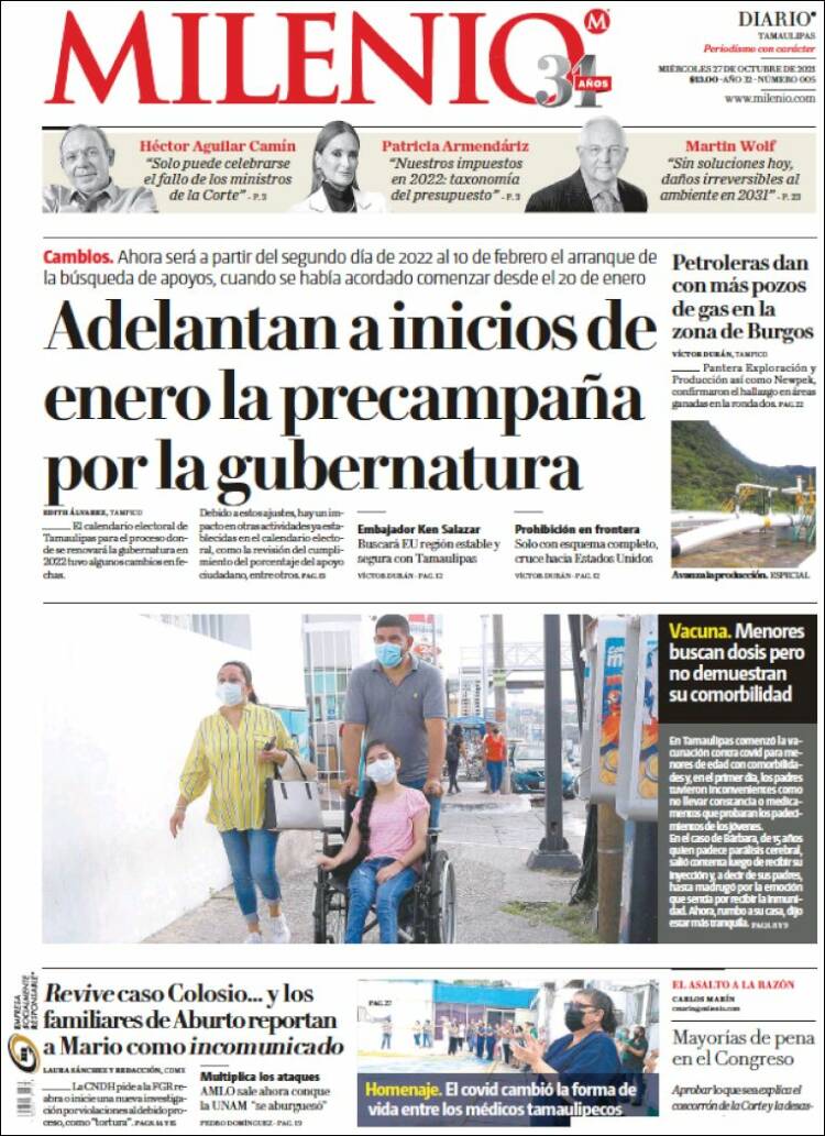 Portada de Milenio - Tamaulipas (México)
