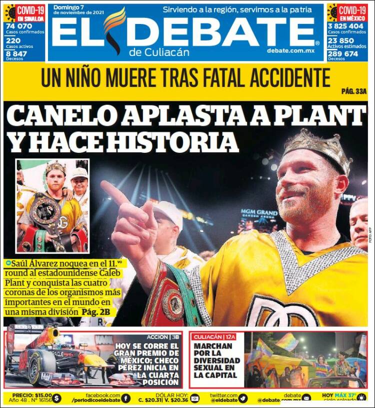 Portada de El Debate de Culiacán (México)