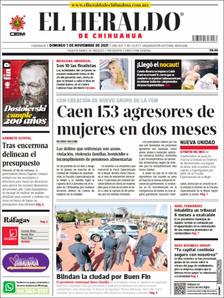 Portada de El Heraldo de Chihuahua (México)