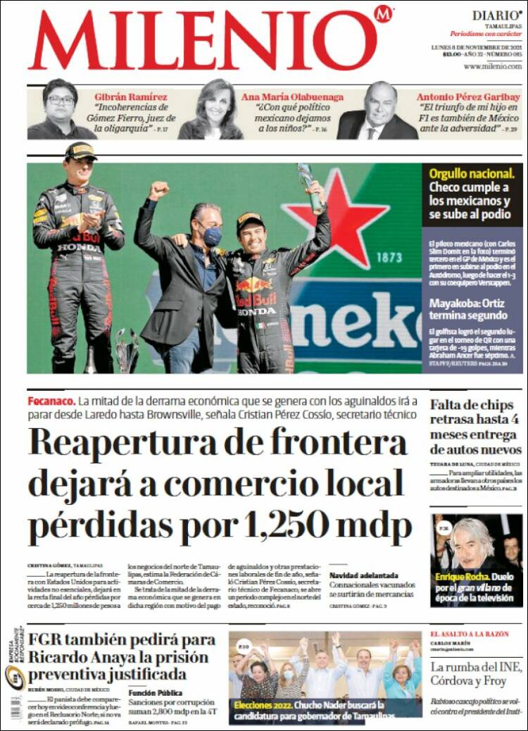 Portada de Milenio - Tamaulipas (México)